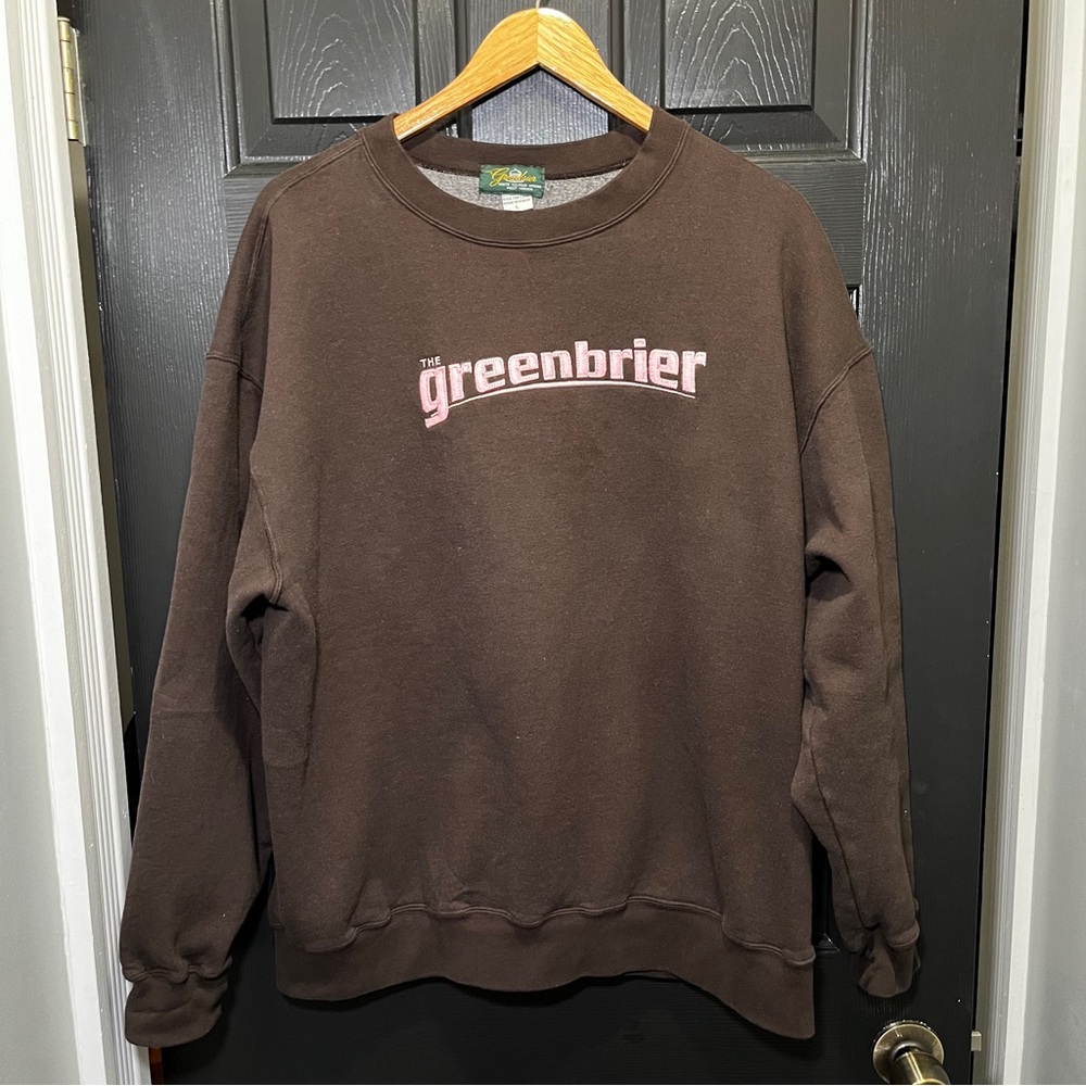 Vintage The Greenbrier Sweatshirt Large Brown Pink Crewneck Golf Pullover